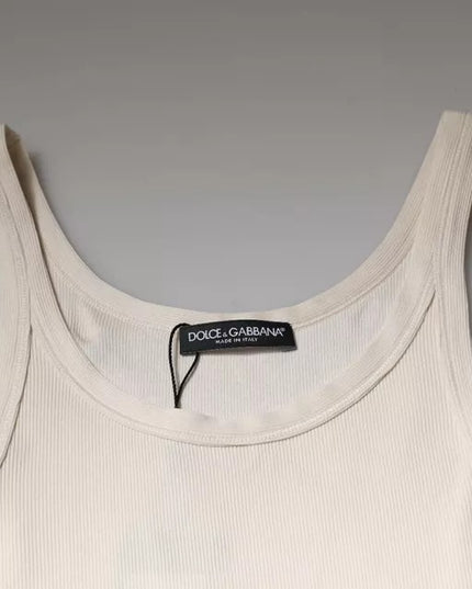 Dolce & Gabbana Off White Cotton Sleeveless Round Neck Tank T-shirt