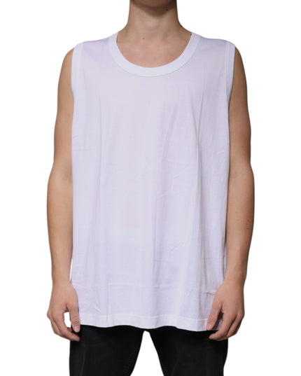 Dolce & Gabbana White Cotton Sleeveless Round Neck Tank T-shirt