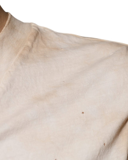Dolce & Gabbana Beige Graphic Print Cotton V-neck T-shirt