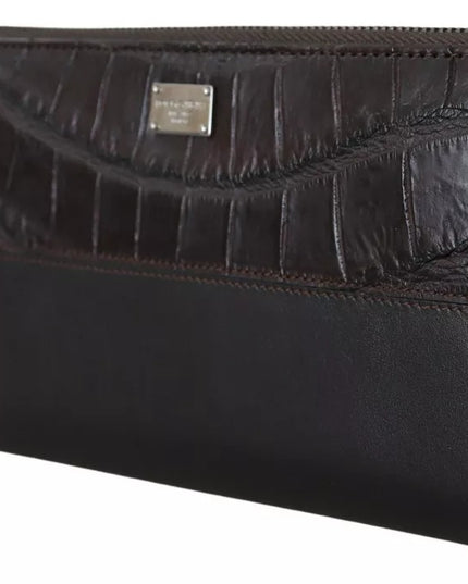 Dolce & Gabbana Brown Exotic Leather Zip Around Continental Clutch Wallet