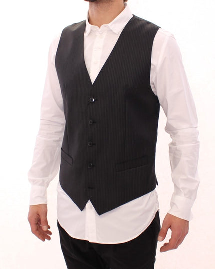 Dolce & Gabbana Gray Striped Wool Single Breasted Vest