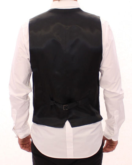 Dolce & Gabbana Gray Striped Wool Single Breasted Vest