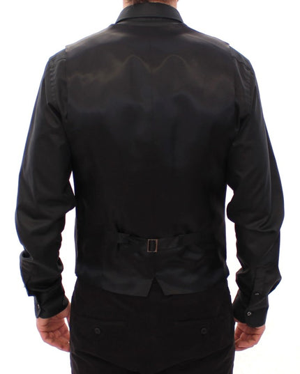 Dolce & Gabbana Black Striped Wool Logo Vest