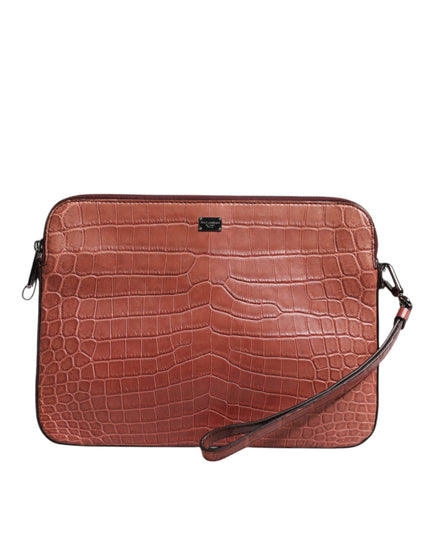 Dolce & Gabbana Bordeaux Croc Leather Logo Plaque Men Briefcase Bag