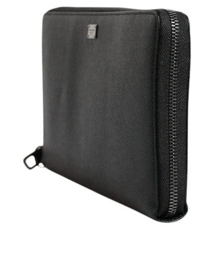 Dolce & Gabbana Black Calfskin Leather Logo Zip Around Continental Wallet