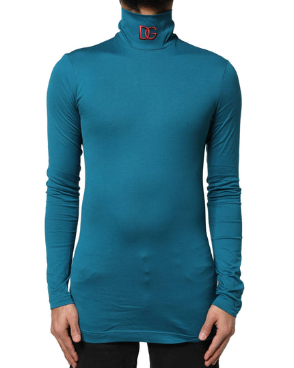 Dolce & Gabbana Blue Cotton Turtleneck Long Sleeves Sweater