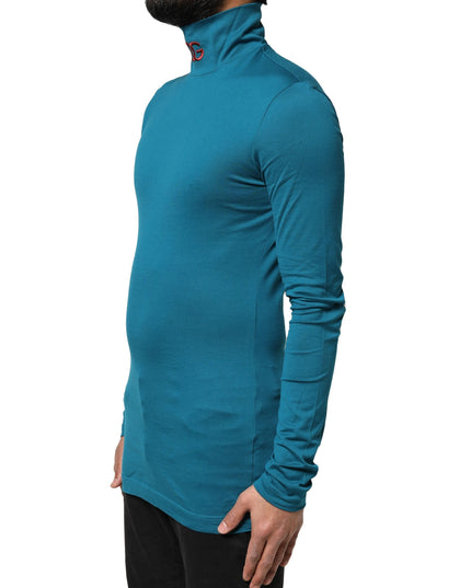 Dolce & Gabbana Blue Cotton Turtleneck Long Sleeves Sweater