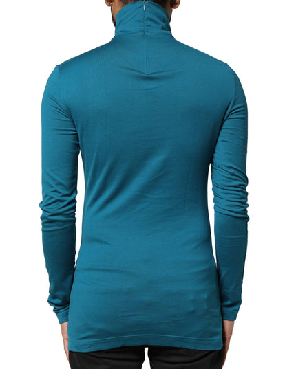 Dolce & Gabbana Blue Cotton Turtleneck Long Sleeves Sweater