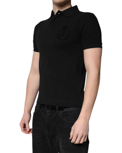 Dolce & Gabbana Black Cotton DG Logo Collared Polo T-shirt