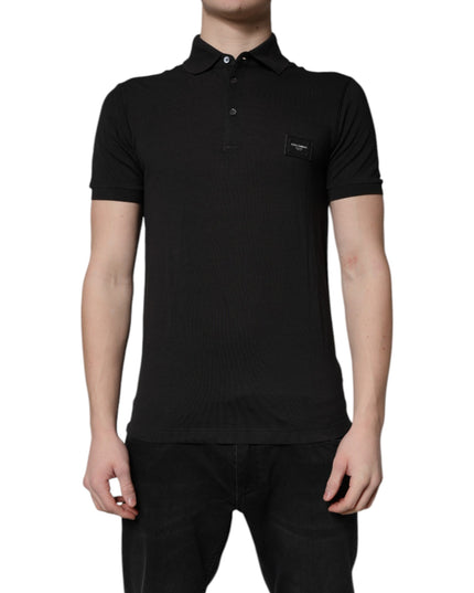 Dolce & Gabbana Dark Gray Logo Plaque Cotton Men Polo Shirt T-shirt