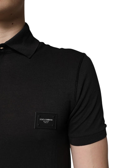 Dolce & Gabbana Dark Gray Logo Plaque Cotton Men Polo Shirt T-shirt