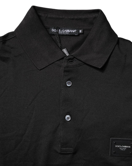 Dolce & Gabbana Dark Gray Logo Plaque Cotton Men Polo Shirt T-shirt