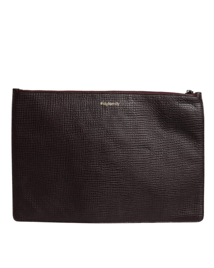 Dolce & Gabbana Brown Leather #DGFAMILY Embellished Men Clutch Pouch Bag
