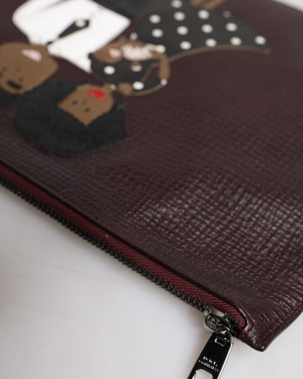 Dolce & Gabbana Brown Leather #DGFAMILY Embellished Men Clutch Pouch Bag