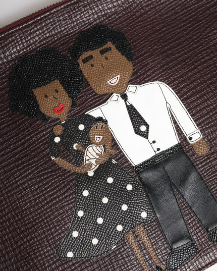 Dolce & Gabbana Brown Leather #DGFAMILY Embellished Men Clutch Pouch Bag