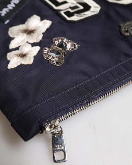 Dolce & Gabbana Blue DG Logo Patch Embellished Pouch Clutch Bag