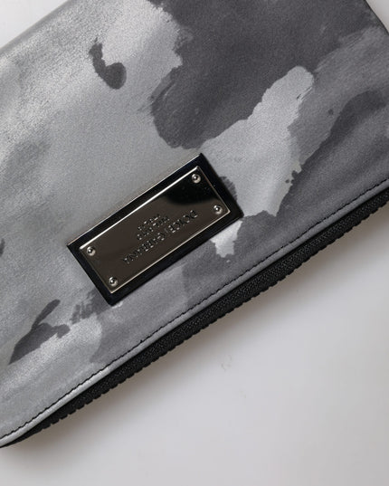 Dolce & Gabbana Black Gray Camouflage Logo Plaque Keyring Pouch Bag