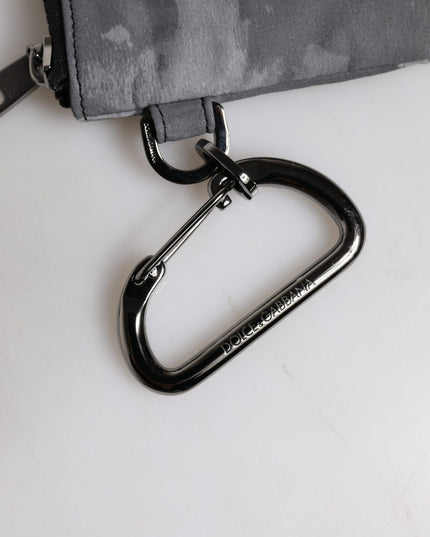 Dolce & Gabbana Black Gray Camouflage Logo Plaque Keyring Pouch Bag