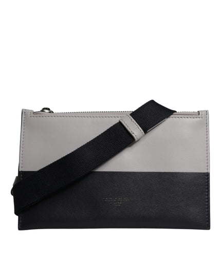 Dolce & Gabbana Black White Leather Logo Embossed Crossbody Bag