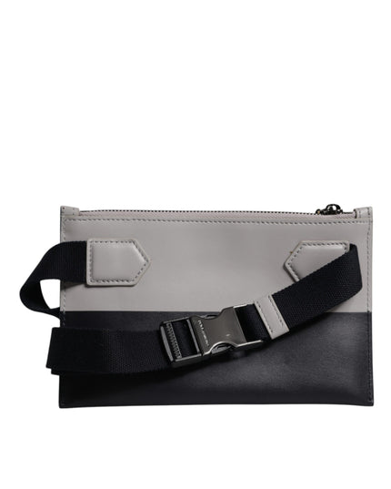 Dolce & Gabbana Black White Leather Logo Embossed Crossbody Bag