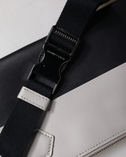 Dolce & Gabbana Black White Leather Logo Embossed Crossbody Bag