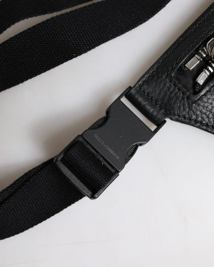 Dolce & Gabbana Black Calfskin Logo Plaque Belt Waist Men Fanny Pack Bag
