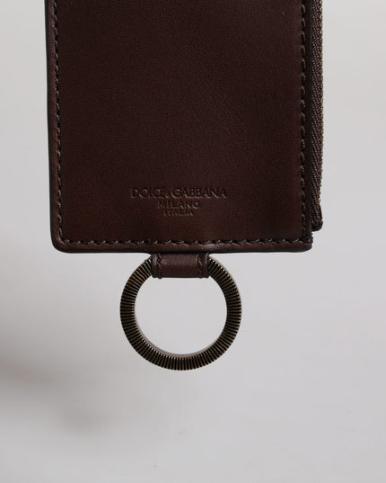 Dolce & Gabbana Brown Calf Leather Lanyard Logo Card Holder Wallet