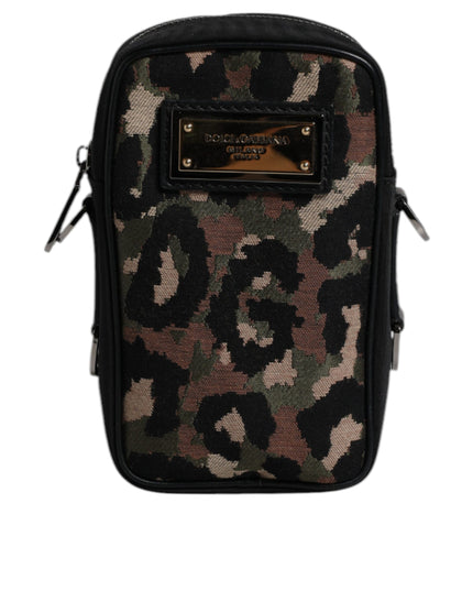 Dolce & Gabbana Multicolor Leopard Jacquard Logo Plaque Neck Strap Bag