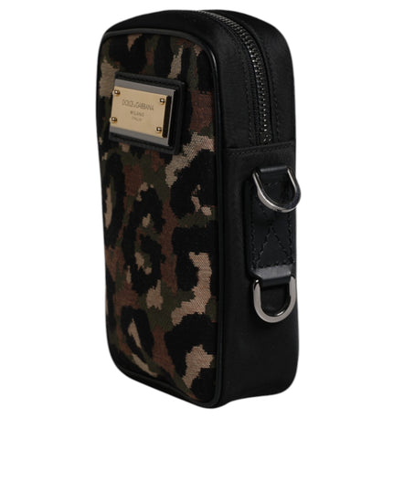 Dolce & Gabbana Multicolor Leopard Jacquard Logo Plaque Neck Strap Bag