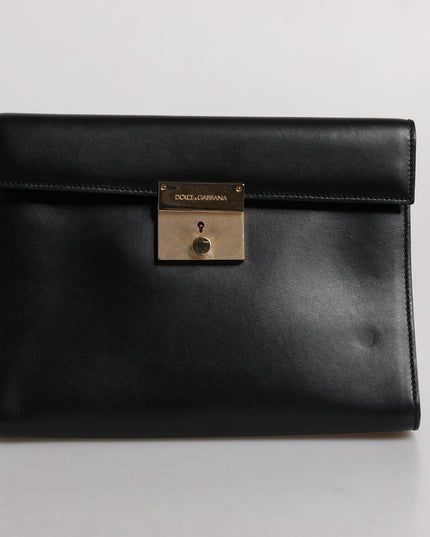 Dolce & Gabbana Black Leather Logo Plaque Document Briefcase Bag