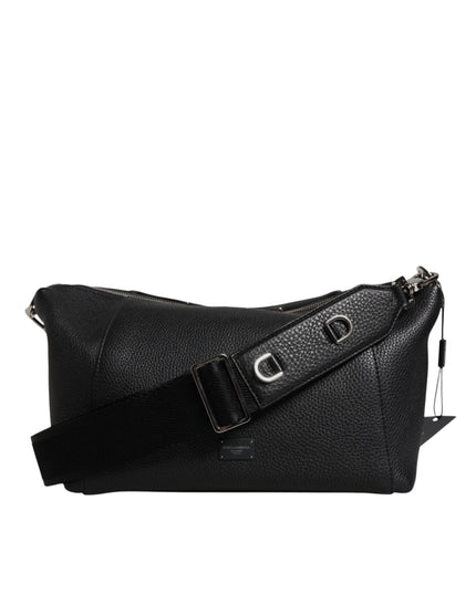 Dolce & Gabbana Black Leather Logo Plaque Shoulder Crossbody Bag