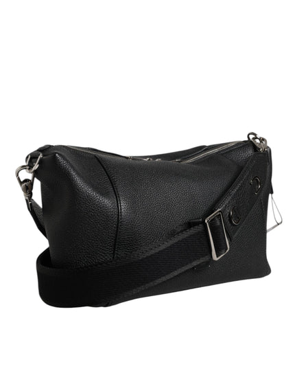 Dolce & Gabbana Black Leather Logo Plaque Shoulder Crossbody Bag