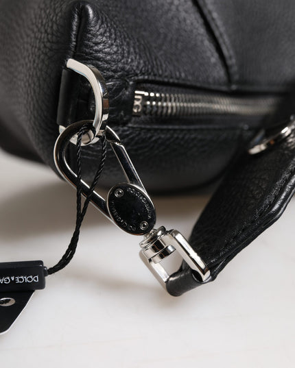 Dolce & Gabbana Black Leather Logo Plaque Shoulder Crossbody Bag