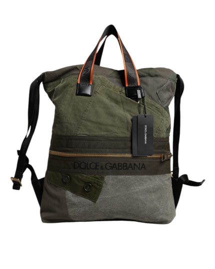 Dolce & Gabbana Military Green Patchwork Rucksack Backpack Bag