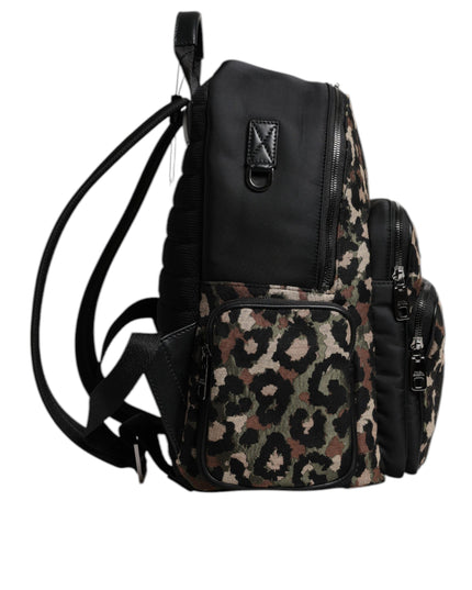 Dolce & Gabbana Multicolor Leopard Print DG Logo Plaque Men Backpack Bag
