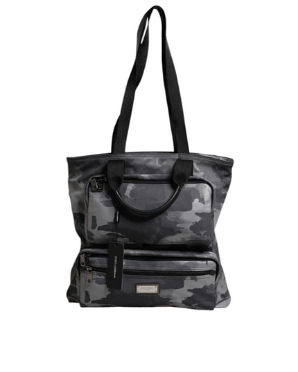 Dolce & Gabbana Gray Camo Cotton Multiple Compartments Tote Bag