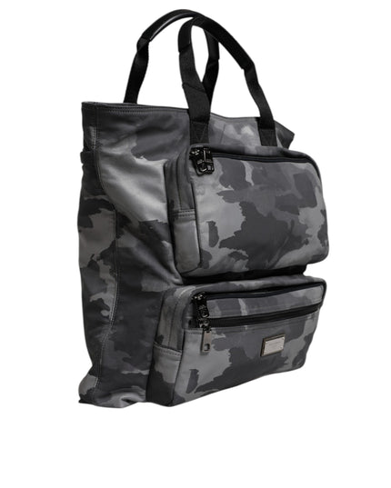 Dolce & Gabbana Gray Camo Cotton Multiple Compartments Tote Bag