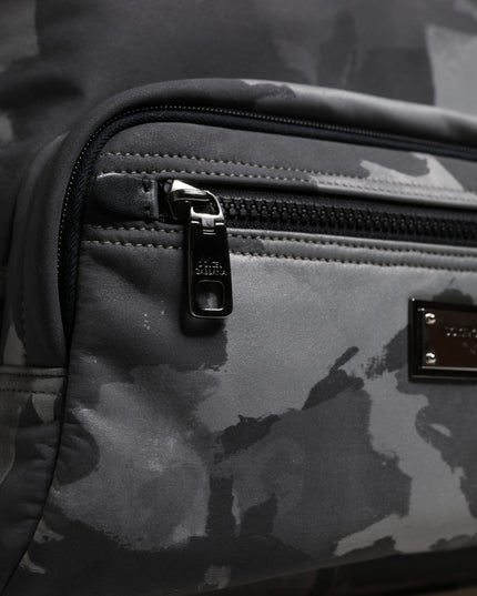 Dolce & Gabbana Gray Cotton Camouflage Logo Plaque Backpack Bag