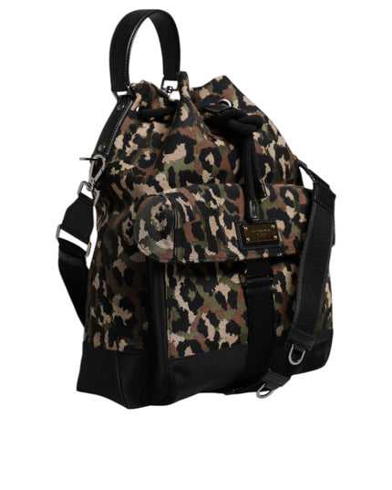 Dolce & Gabbana Multicolor Leopard Cotton Shoulder Bucket Bag