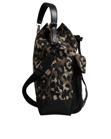Dolce & Gabbana Multicolor Leopard Cotton Shoulder Bucket Bag