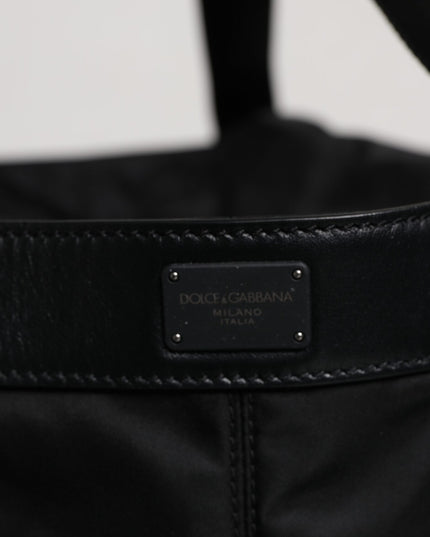 Dolce & Gabbana Black Nylon White Iconic Logo Shoulder Bucket Bag