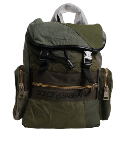Dolce & Gabbana Military Green Patchwork Travel Backpack Bag