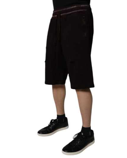 Dolce & Gabbana Maroon Cotton Logo Plaque Men Bermuda Shorts