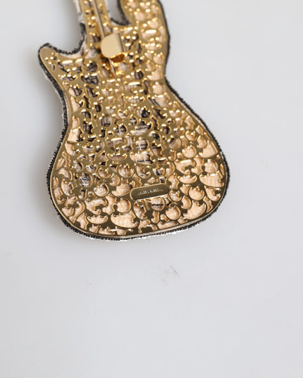 Dolce & Gabbana Gold Brass Logo Beaded Guitar Pin Brooch