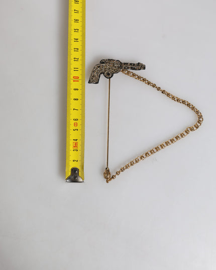 Dolce & Gabbana Black Gold Brass Copper Revolver Brooch Lapel Pin