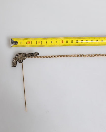 Dolce & Gabbana Black Gold Brass Copper Revolver Brooch Lapel Pin