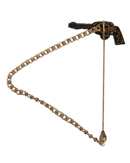 Dolce & Gabbana Black Gold Brass Copper Revolver Brooch Lapel Pin