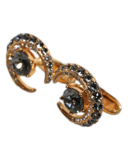 Dolce & Gabbana Brass Gold Black Crystal Luna Cufflink
