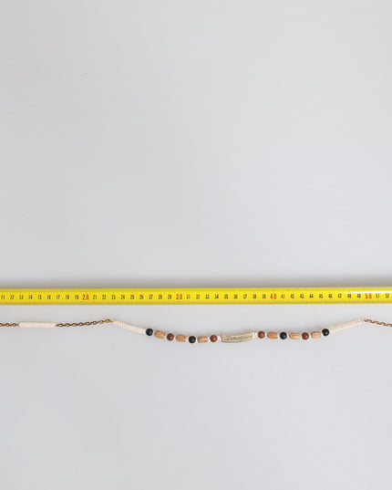 Dolce & Gabbana Black Gold Wooden Beaded Logo Pendant Necklace