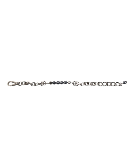 Dolce & Gabbana Silver Tone Chain Lobster Clasp Logo Gray Pearls Bracelet
